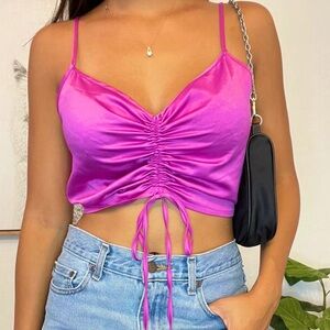 Zara satin ruched crop top pink purple tank top camisole  going out top - S